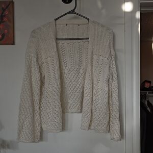 Open-Front Knit Cardigan Sweater - Cream